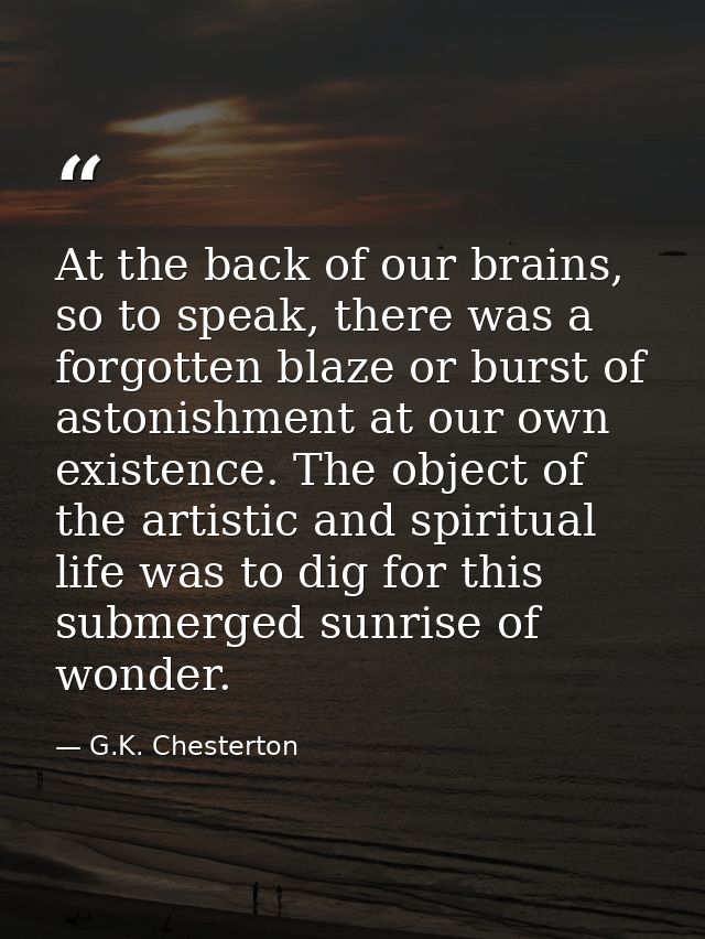 At the back of our brains, so to speak, there was a forgotten blaze or burst of astonishment at our own existence. The o — G.K. Chesterton