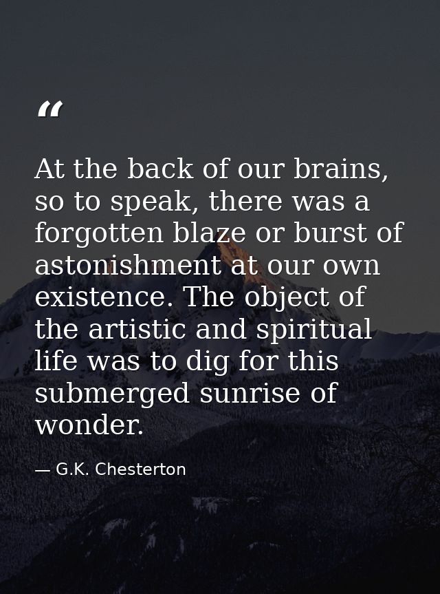 At the back of our brains, so to speak, there was a forgotten blaze or burst of astonishment at our own existence. The o — G.K. Chesterton