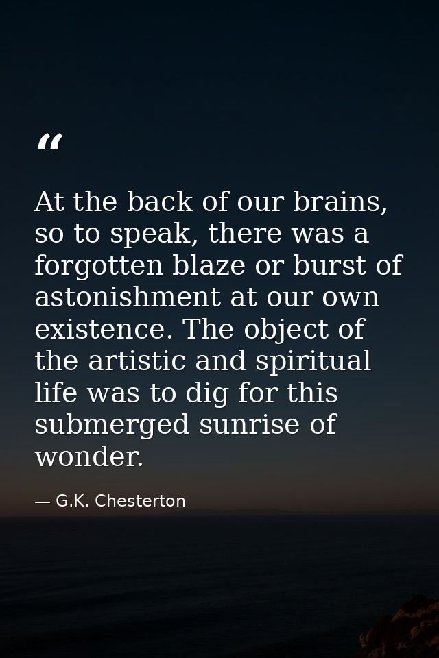At the back of our brains, so to speak, there was a forgotten blaze or burst of astonishment at our own existence. The o — G.K. Chesterton