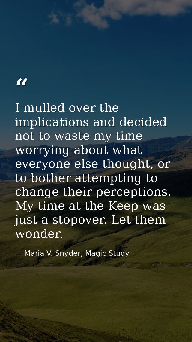I mulled over the implications and decided not to waste my time worrying about what everyone else thought, or to bother  — Maria V. Snyder, Magic Study