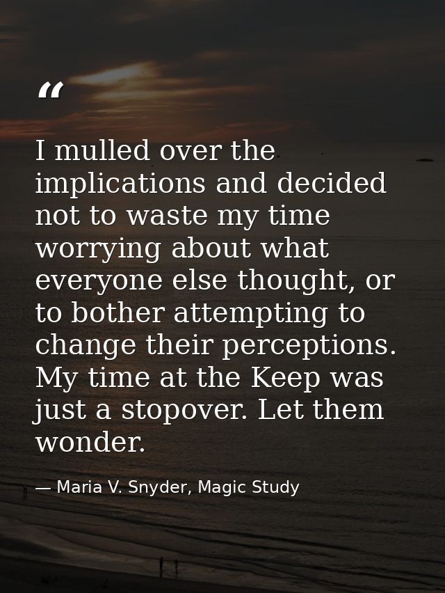 I mulled over the implications and decided not to waste my time worrying about what everyone else thought, or to bother  — Maria V. Snyder, Magic Study