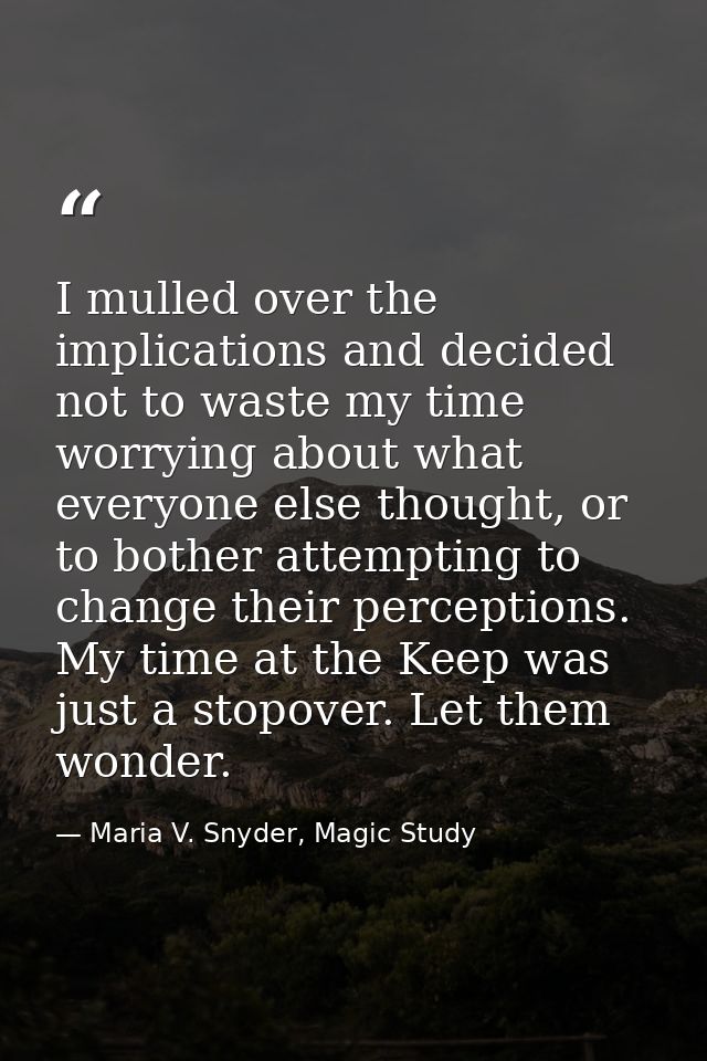 I mulled over the implications and decided not to waste my time worrying about what everyone else thought, or to bother  — Maria V. Snyder, Magic Study