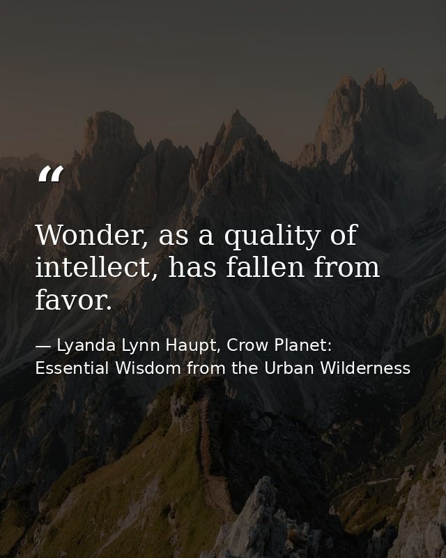 Wonder, as a quality of intellect, has fallen from favor. — Lyanda Lynn Haupt, Crow Planet: Essential Wisdom from the Urban Wilderness