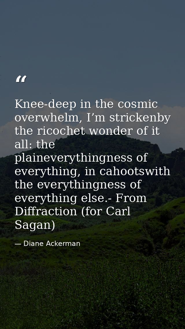 Knee-deep in the cosmic overwhelm, I’m strickenby the ricochet wonder of it all: the plaineverythingness of everything,  — Diane Ackerman