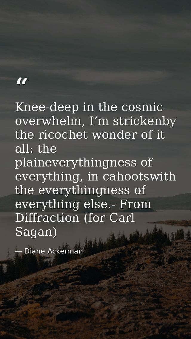 Knee-deep in the cosmic overwhelm, I’m strickenby the ricochet wonder of it all: the plaineverythingness of everything,  — Diane Ackerman