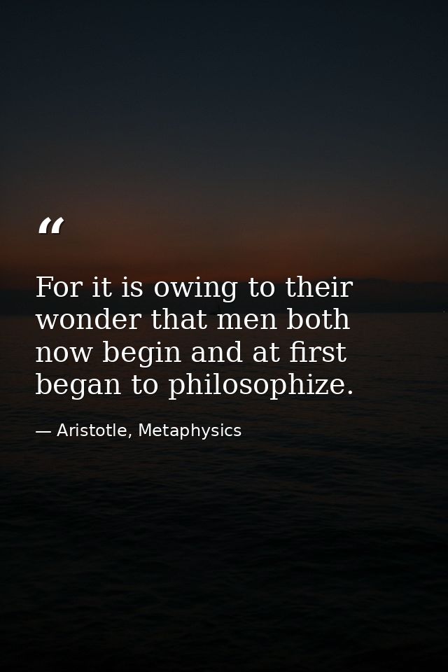 For it is owing to their wonder that men both now begin and at first began to philosophize. — Aristotle, Metaphysics
