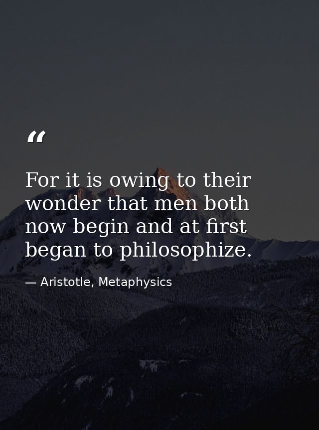 For it is owing to their wonder that men both now begin and at first began to philosophize. — Aristotle, Metaphysics