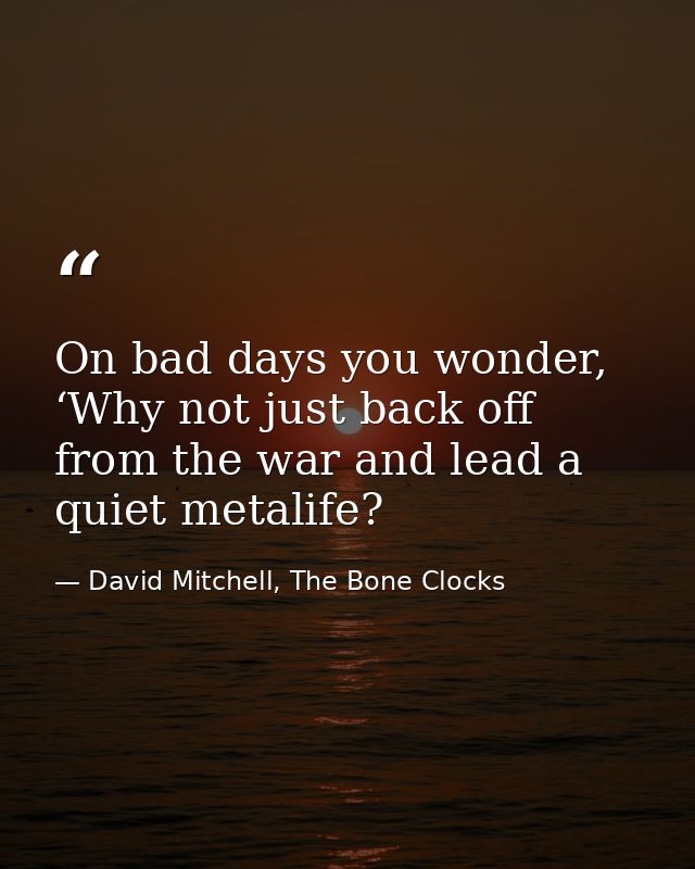 On bad days you wonder, ‘Why not just back off from the war and lead a quiet metalife? — David Mitchell, The Bone Clocks