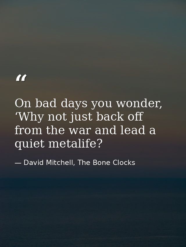 On bad days you wonder, ‘Why not just back off from the war and lead a quiet metalife? — David Mitchell, The Bone Clocks