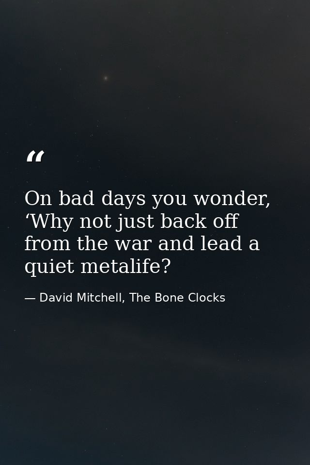 On bad days you wonder, ‘Why not just back off from the war and lead a quiet metalife? — David Mitchell, The Bone Clocks