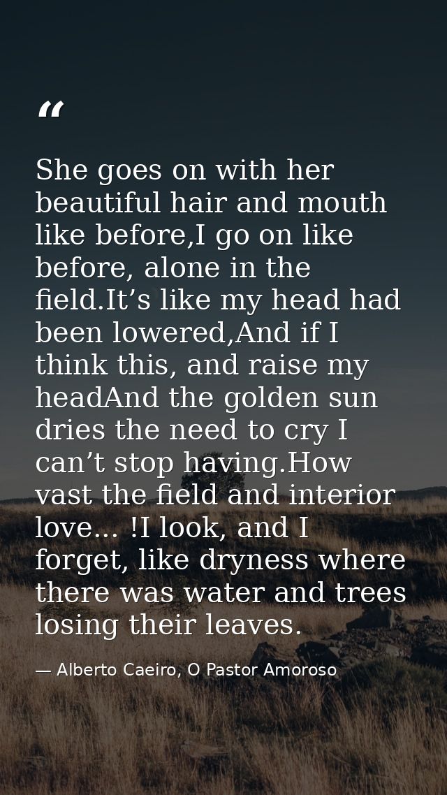 She goes on with her beautiful hair and mouth like before,I go on like before, alone in the field.It’s like my head had  — Alberto Caeiro, O Pastor Amoroso