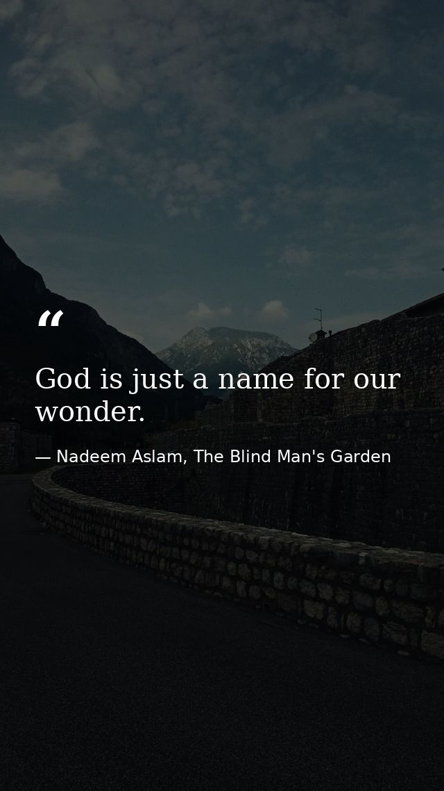 God is just a name for our wonder. — Nadeem Aslam, The Blind Man's Garden