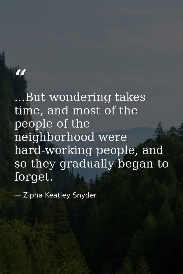 ...But wondering takes time, and most of the people of the neighborhood were hard-working people, and so they gradually  — Zipha Keatley Snyder