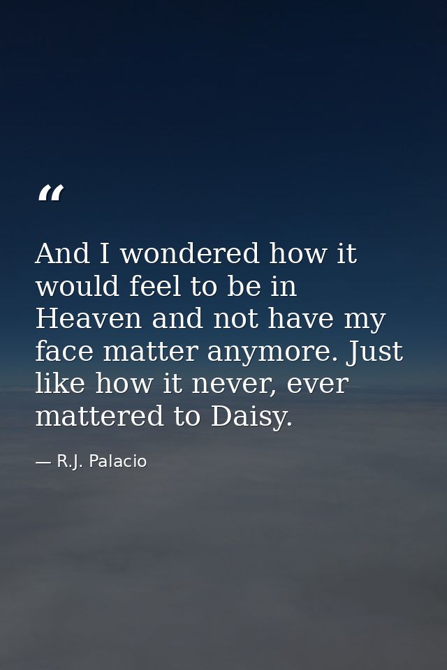 And I wondered how it would feel to be in Heaven and not have my face matter anymore. Just like how it never, ever matte — R.J. Palacio