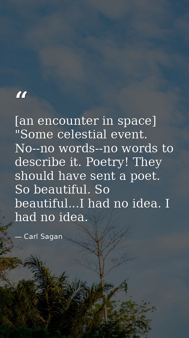 [an encounter in space] "Some celestial event. No--no words--no words to describe it. Poetry! They should have sent a po — Carl Sagan
