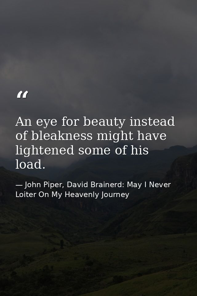 An eye for beauty instead of bleakness might have lightened some of his load. — John Piper, David Brainerd: May I Never Loiter On My Heavenly Journey