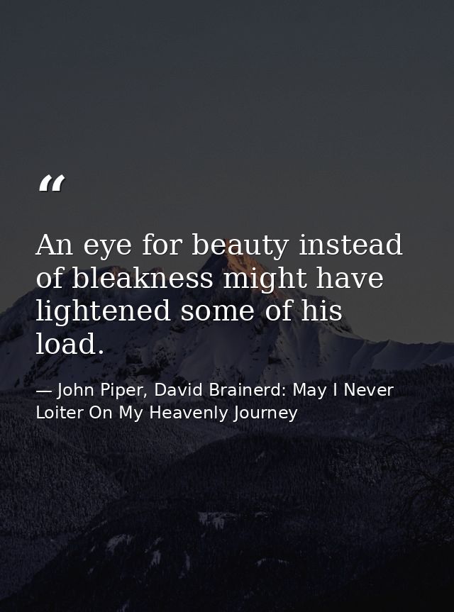 An eye for beauty instead of bleakness might have lightened some of his load. — John Piper, David Brainerd: May I Never Loiter On My Heavenly Journey