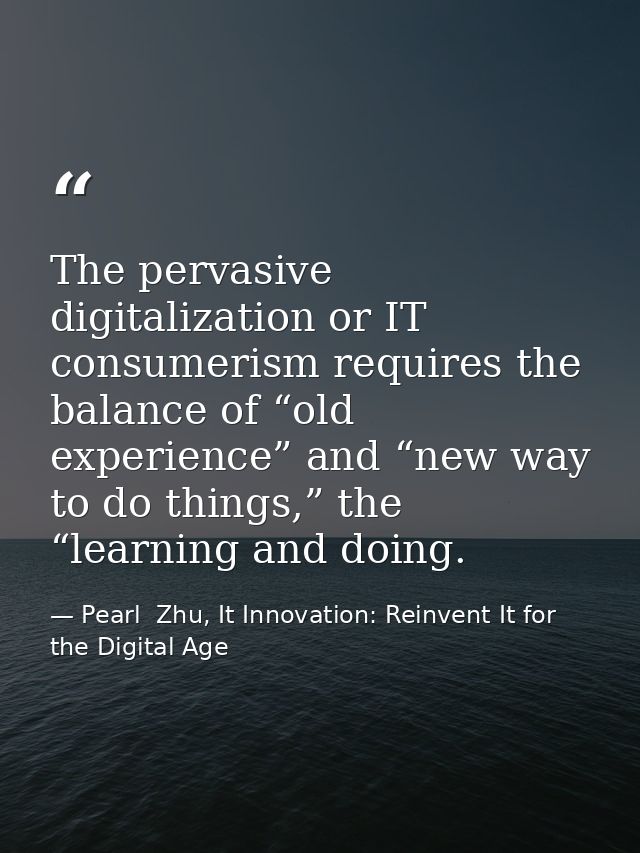 The pervasive digitalization or IT consumerism requires the balance of “old experience” and “new way to do things,” the  — Pearl  Zhu, It Innovation: Reinvent It for the Digital Age