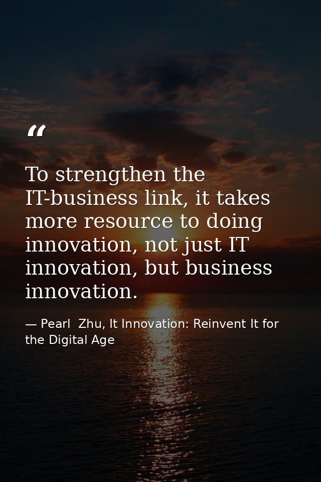 To strengthen the IT-business link, it takes more resource to doing innovation, not just IT innovation, but business inn — Pearl  Zhu, It Innovation: Reinvent It for the Digital Age