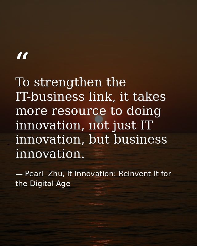 To strengthen the IT-business link, it takes more resource to doing innovation, not just IT innovation, but business inn — Pearl  Zhu, It Innovation: Reinvent It for the Digital Age