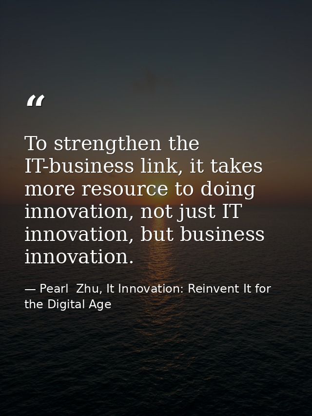 To strengthen the IT-business link, it takes more resource to doing innovation, not just IT innovation, but business inn — Pearl  Zhu, It Innovation: Reinvent It for the Digital Age