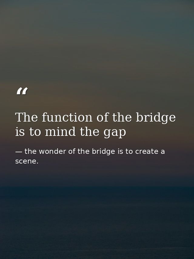 The function of the bridge is to mind the gap — the wonder of the bridge is to create a scene.