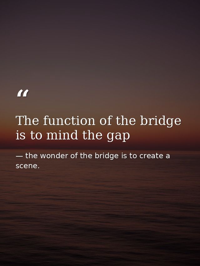 The function of the bridge is to mind the gap — the wonder of the bridge is to create a scene.