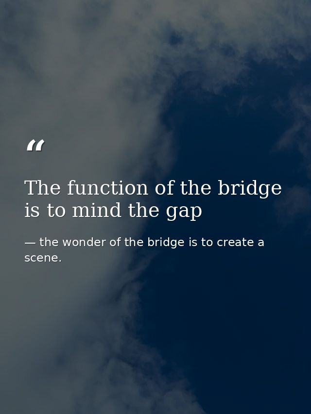 The function of the bridge is to mind the gap — the wonder of the bridge is to create a scene.