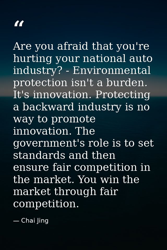 Are you afraid that you're hurting your national auto industry? - Environmental protection isn't a burden. It's innovati — Chai Jing
