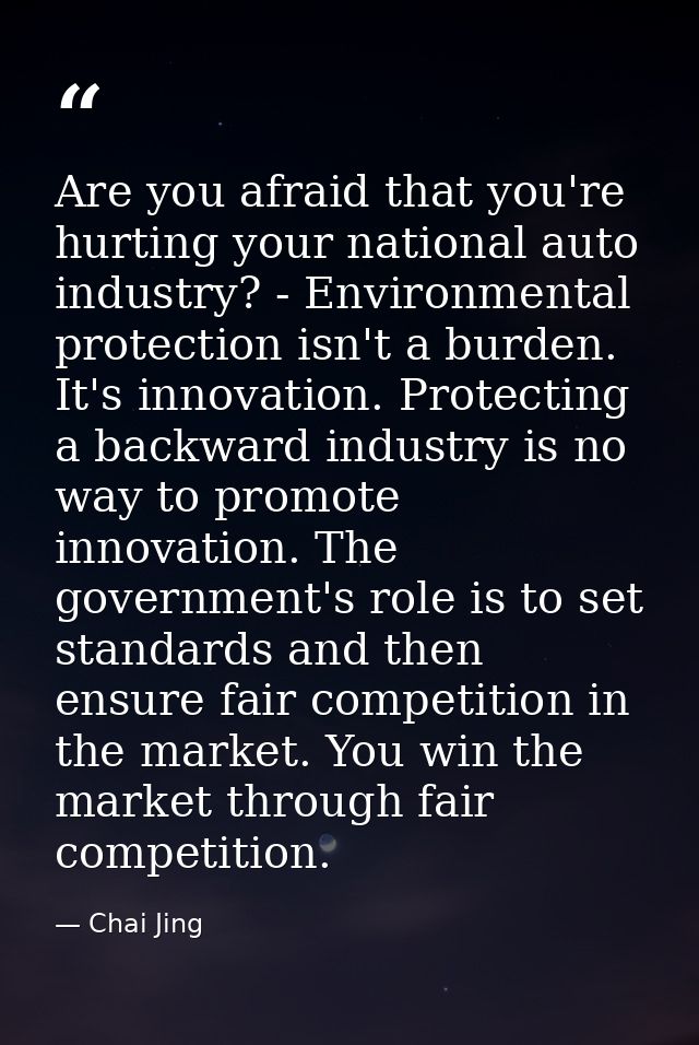 Are you afraid that you're hurting your national auto industry? - Environmental protection isn't a burden. It's innovati — Chai Jing