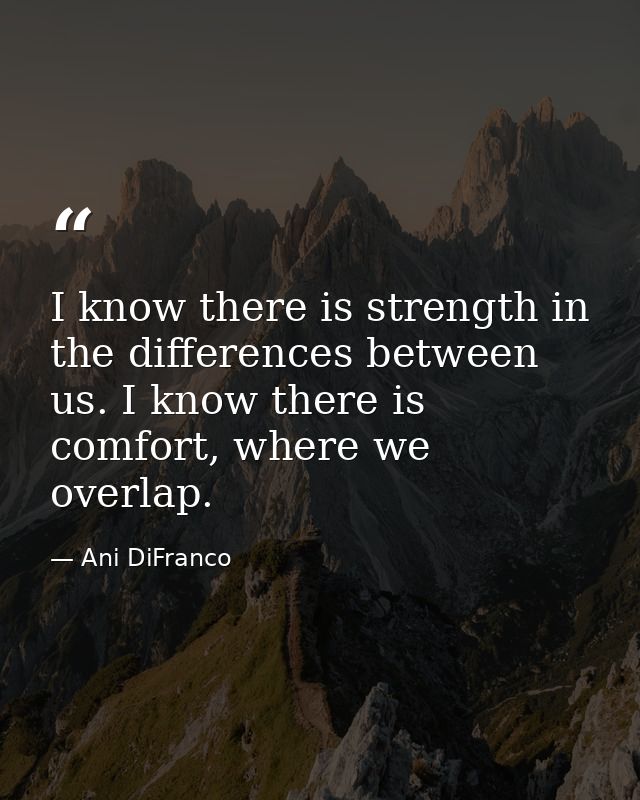 I know there is strength in the differences between us. I know there is comfort, where we overlap. — Ani DiFranco