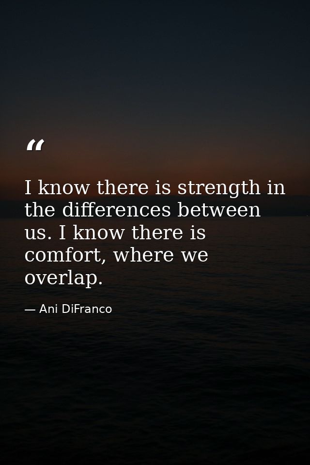 I know there is strength in the differences between us. I know there is comfort, where we overlap. — Ani DiFranco