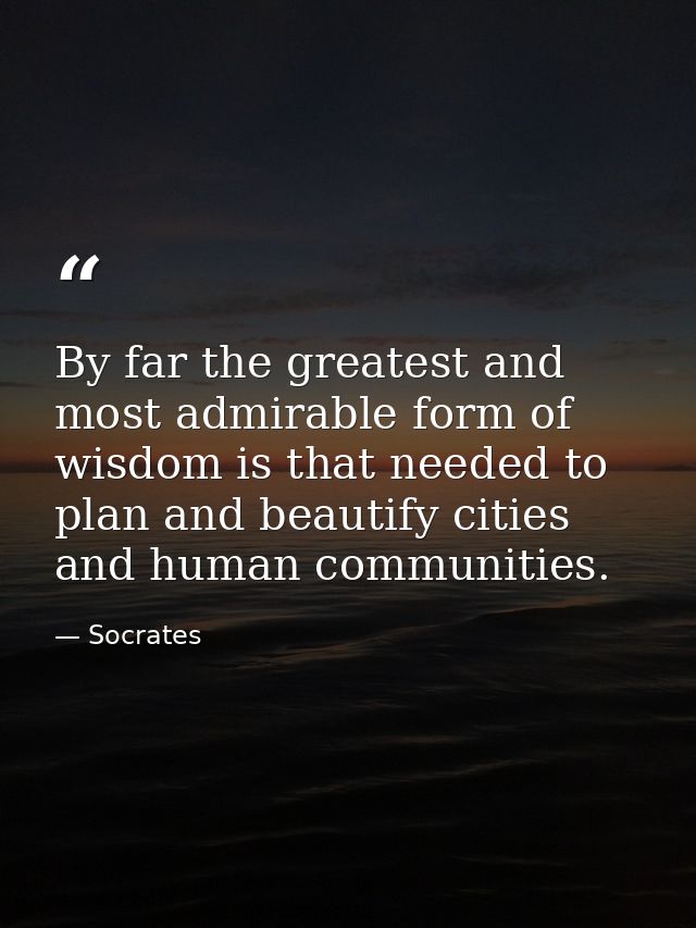 By far the greatest and most admirable form of wisdom is that needed to plan and beautify cities and human communities. — Socrates