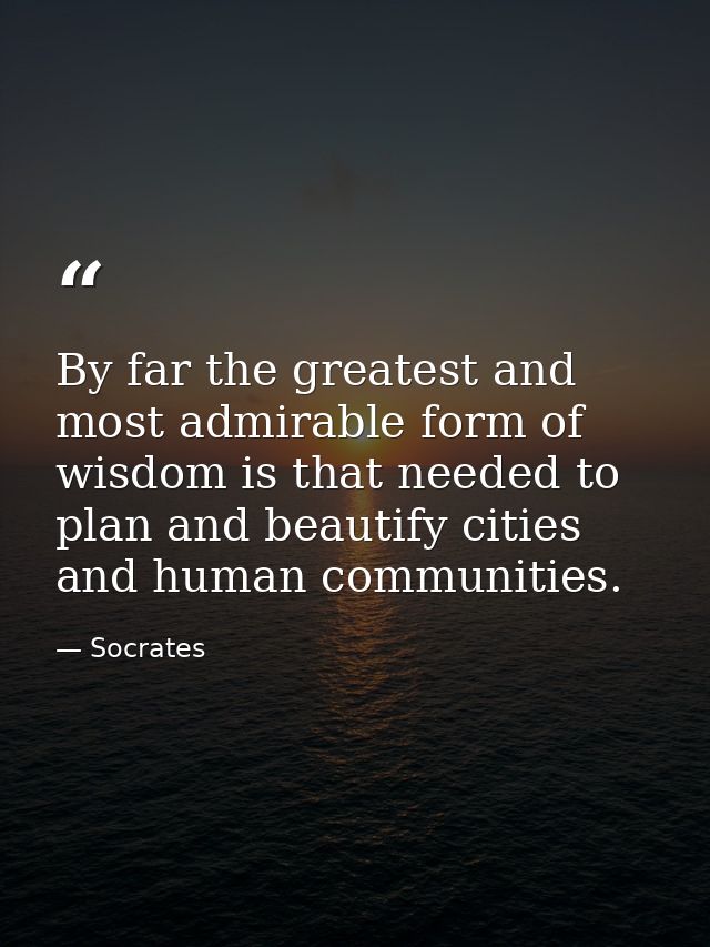 By far the greatest and most admirable form of wisdom is that needed to plan and beautify cities and human communities. — Socrates