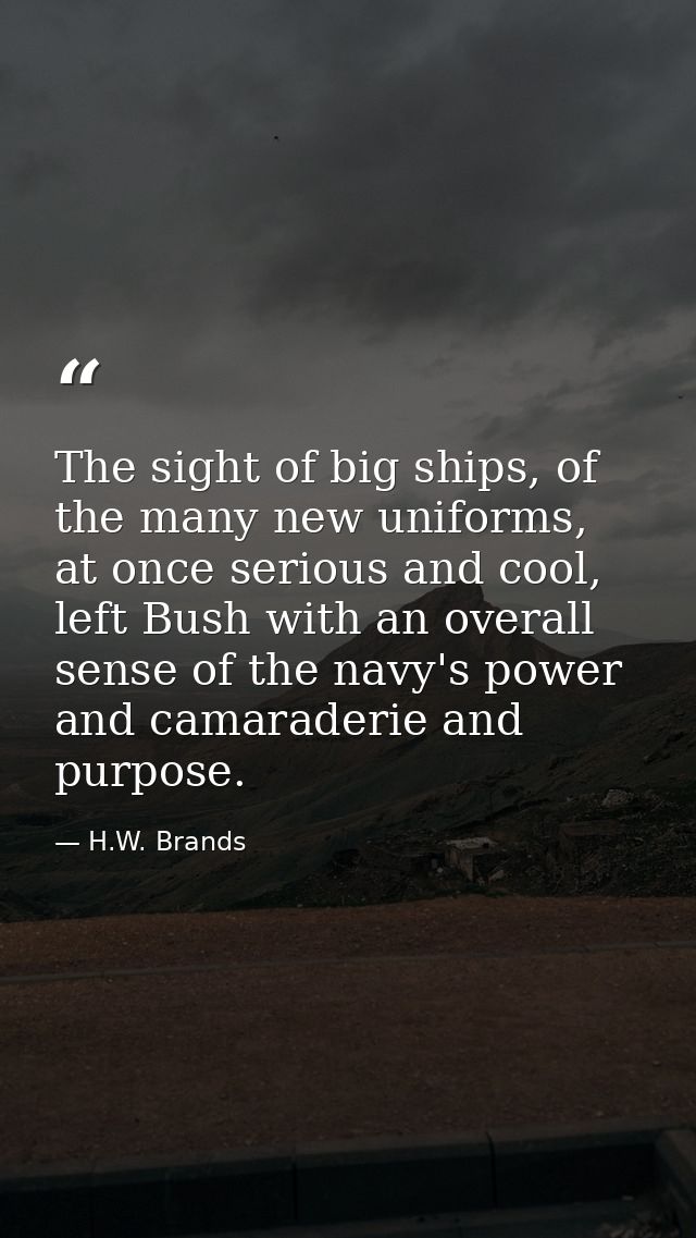 The sight of big ships, of the many new uniforms, at once serious and cool, left Bush with an overall sense of the navy' — H.W. Brands
