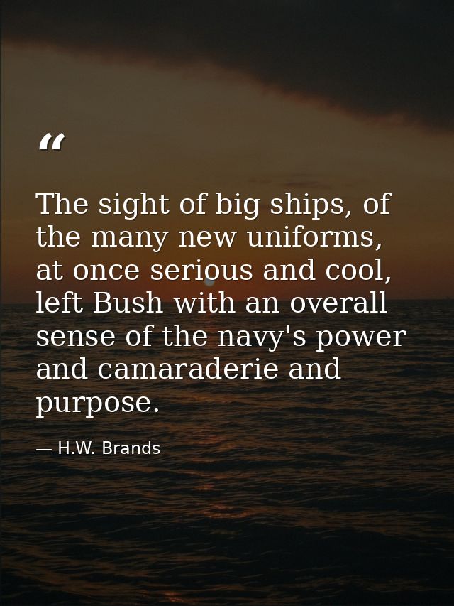 The sight of big ships, of the many new uniforms, at once serious and cool, left Bush with an overall sense of the navy' — H.W. Brands