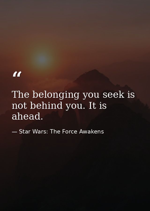 The belonging you seek is not behind you. It is ahead. — Star Wars: The Force Awakens