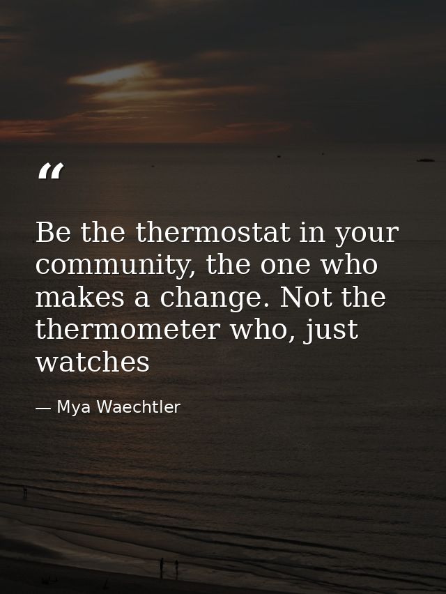 Be the thermostat in your community, the one who makes a change. Not the thermometer who, just watches — Mya Waechtler