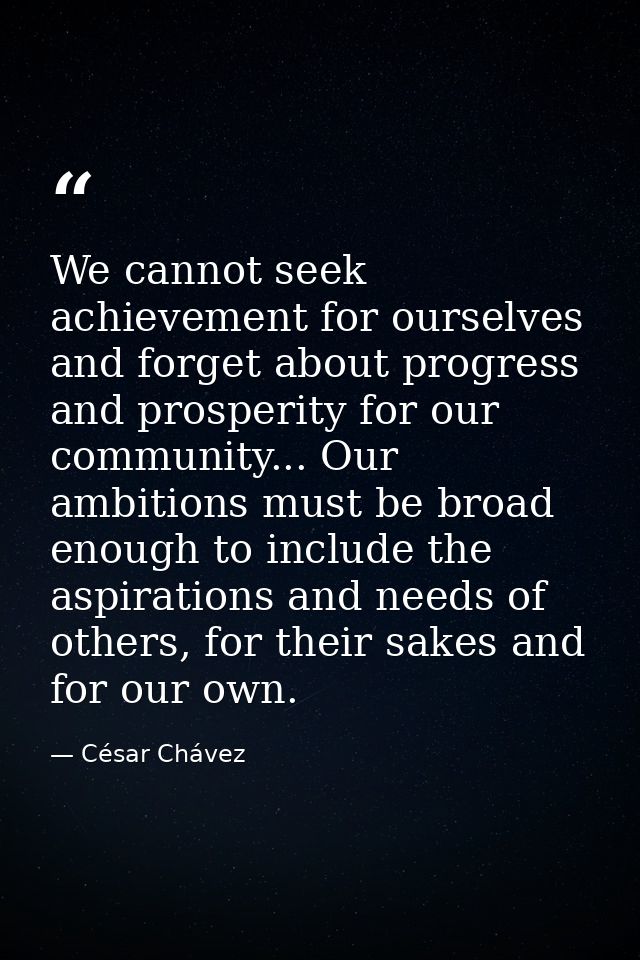 We cannot seek achievement for ourselves and forget about progress and prosperity for our community... Our ambitions mus — César Chávez