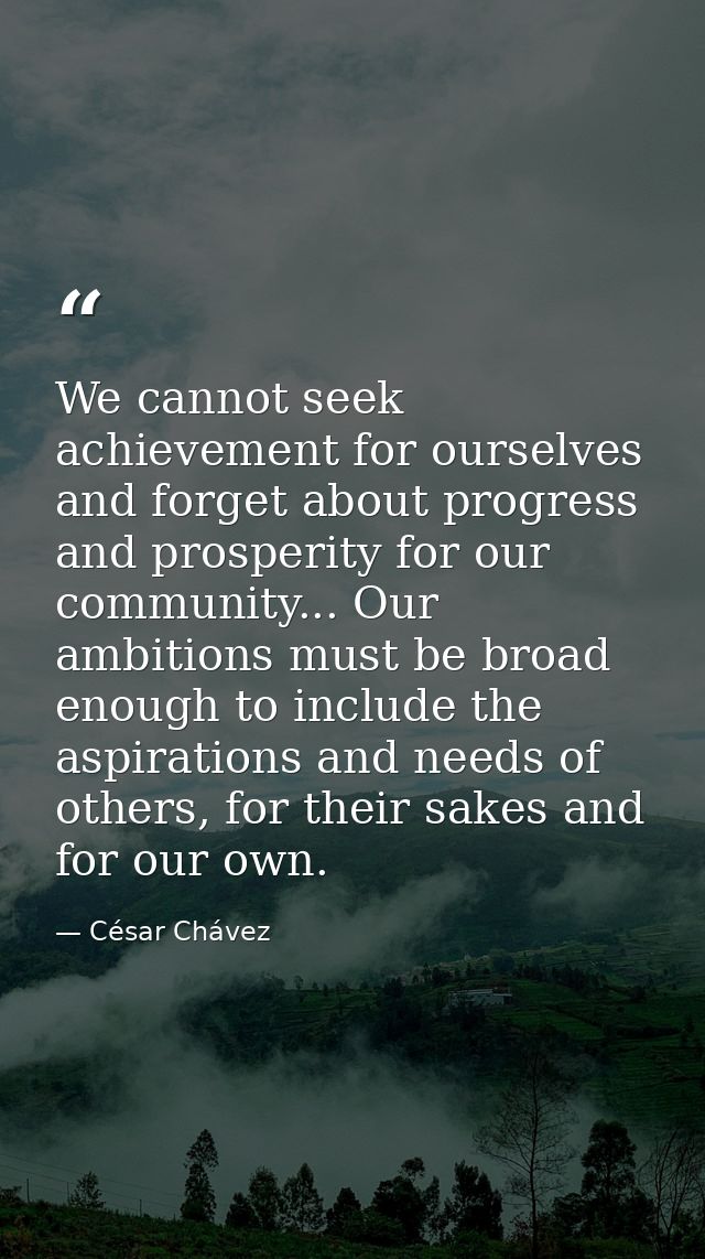 We cannot seek achievement for ourselves and forget about progress and prosperity for our community... Our ambitions mus — César Chávez