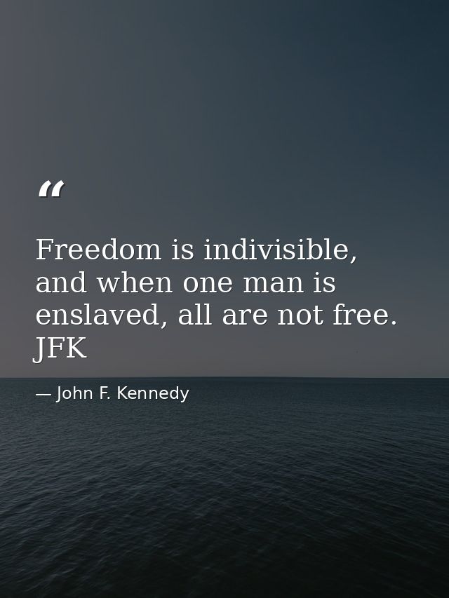 Freedom is indivisible, and when one man is enslaved, all are not free. JFK — John F. Kennedy