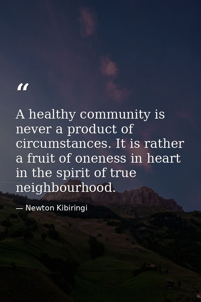 A healthy community is never a product of circumstances. It is rather a fruit of oneness in heart in the spirit of true  — Newton Kibiringi