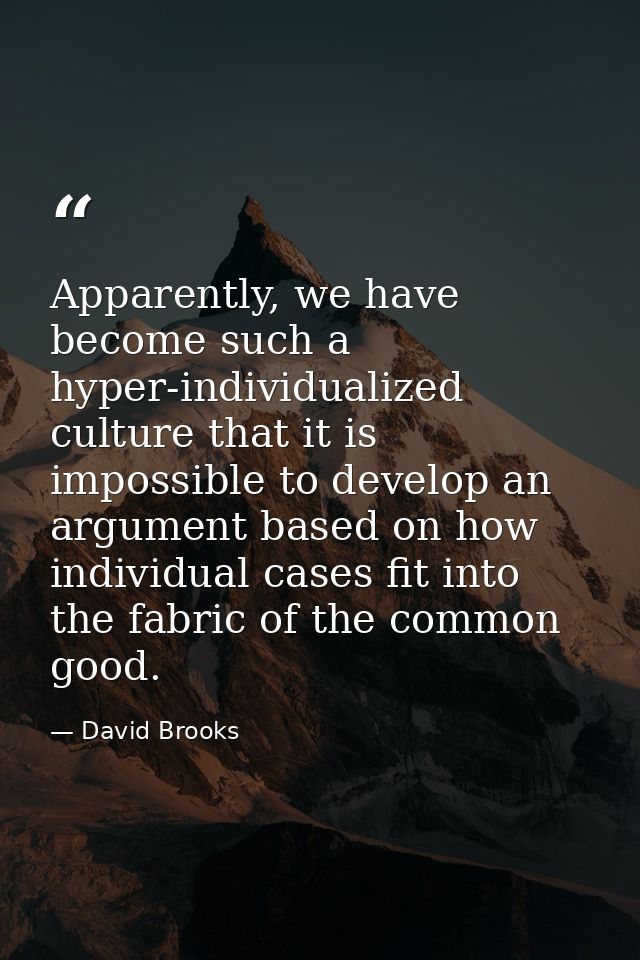 Apparently, we have become such a hyper-individualized culture that it is impossible to develop an argument based on how — David Brooks