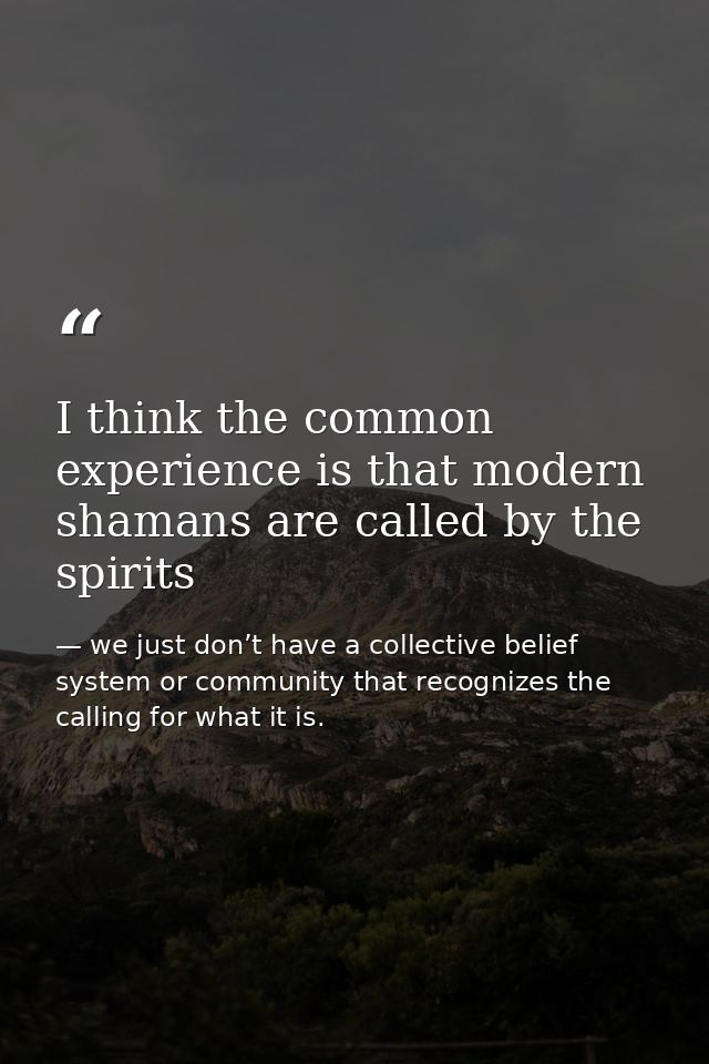 I think the common experience is that modern shamans are called by the spirits — we just don’t have a collective belief system or community that recognizes the calling for what it is.