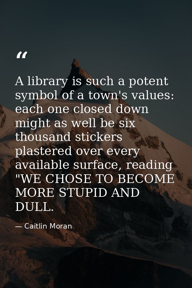 A library is such a potent symbol of a town's values: each one closed down might as well be six thousand stickers plaste — Caitlin Moran