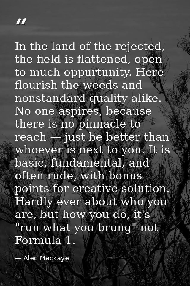 In the land of the rejected, the field is flattened, open to much oppurtunity. Here flourish the weeds and nonstandard q — Alec Mackaye