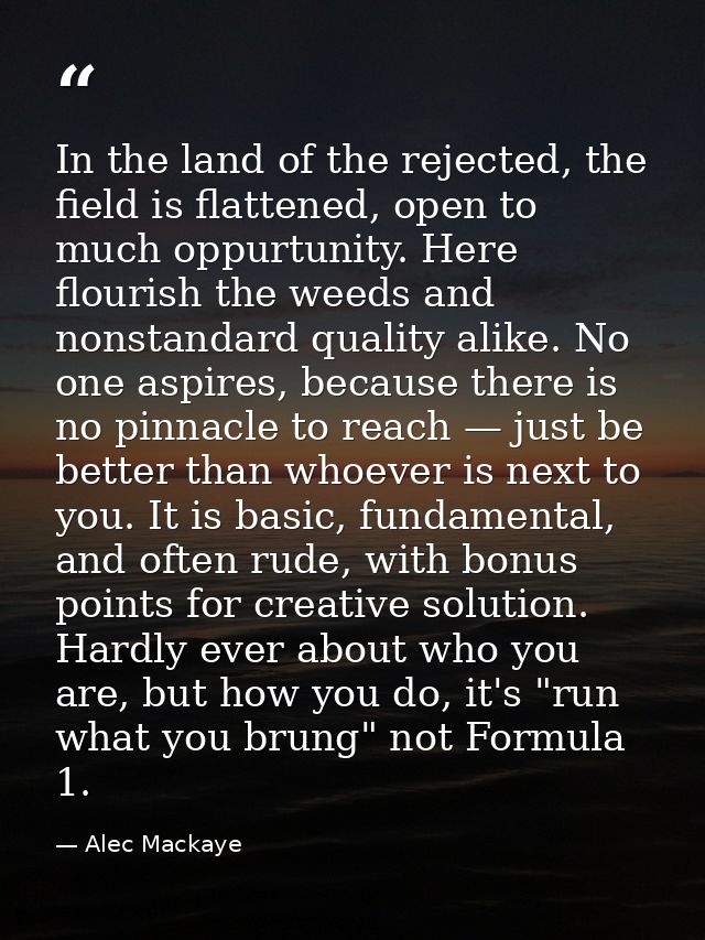 In the land of the rejected, the field is flattened, open to much oppurtunity. Here flourish the weeds and nonstandard q — Alec Mackaye