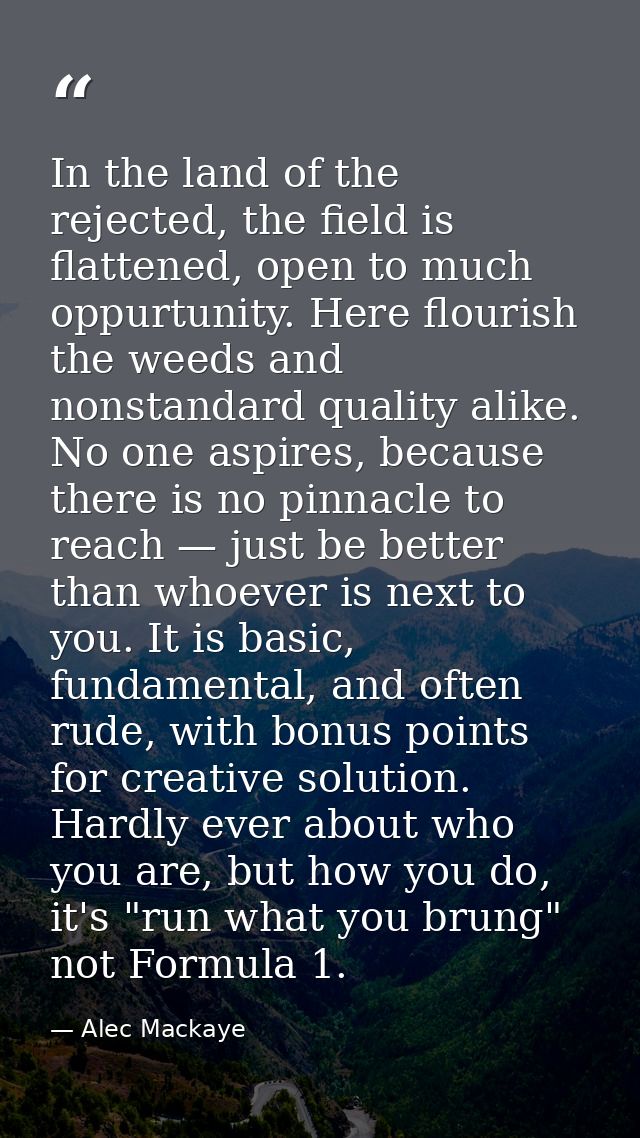 In the land of the rejected, the field is flattened, open to much oppurtunity. Here flourish the weeds and nonstandard q — Alec Mackaye