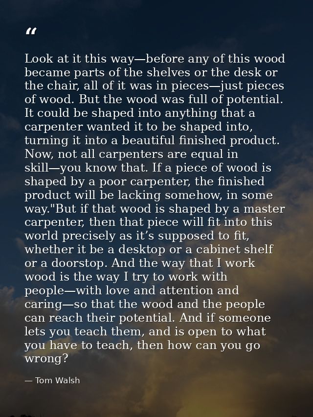 Look at it this way—before any of this wood became parts of the shelves or the desk or the chair, all of it was in piece — Tom Walsh
