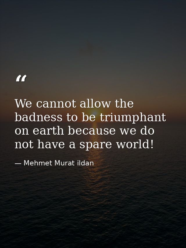 We cannot allow the badness to be triumphant on earth because we do not have a spare world! — Mehmet Murat ildan
